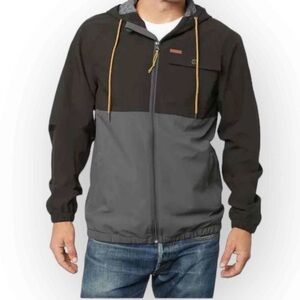 Men's Two-Tone Hooded Windbreaker Jacket - Black & Gray